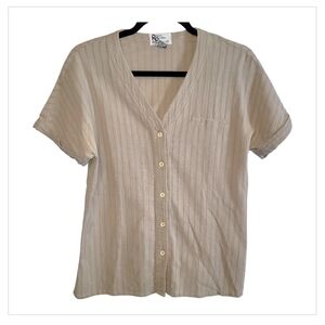 Women’s 100% Cotton Button Down Blouse Neutral Beige Short Sleeve Regina Porter